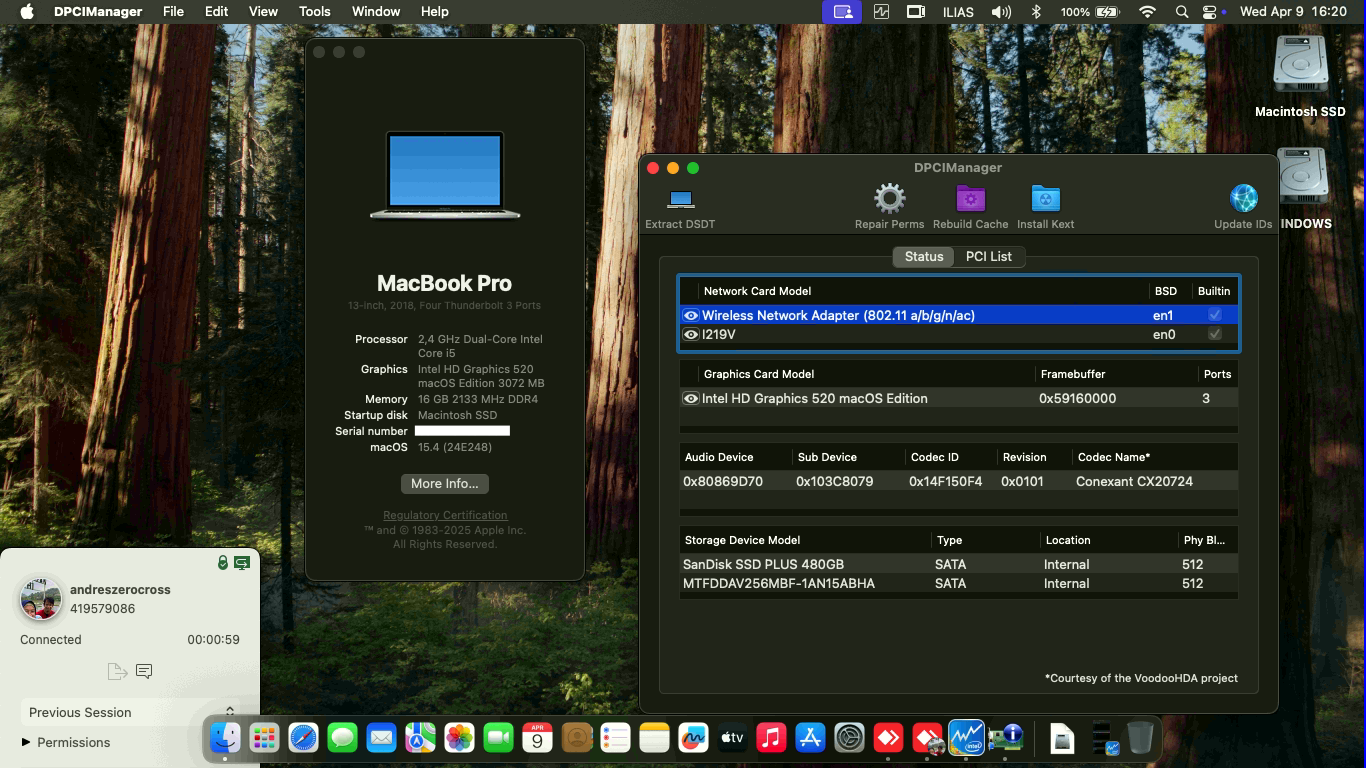 Success Hackintosh macOS Sequoia 15.4 Build 24E248 in HP EliteBook 820 G3